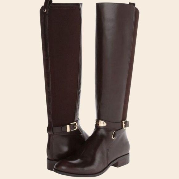 Michael Kors Arley Tall Riding Boots Wmns 10 Gold Logo Equestrian Minimalist - Picture 1 of 16